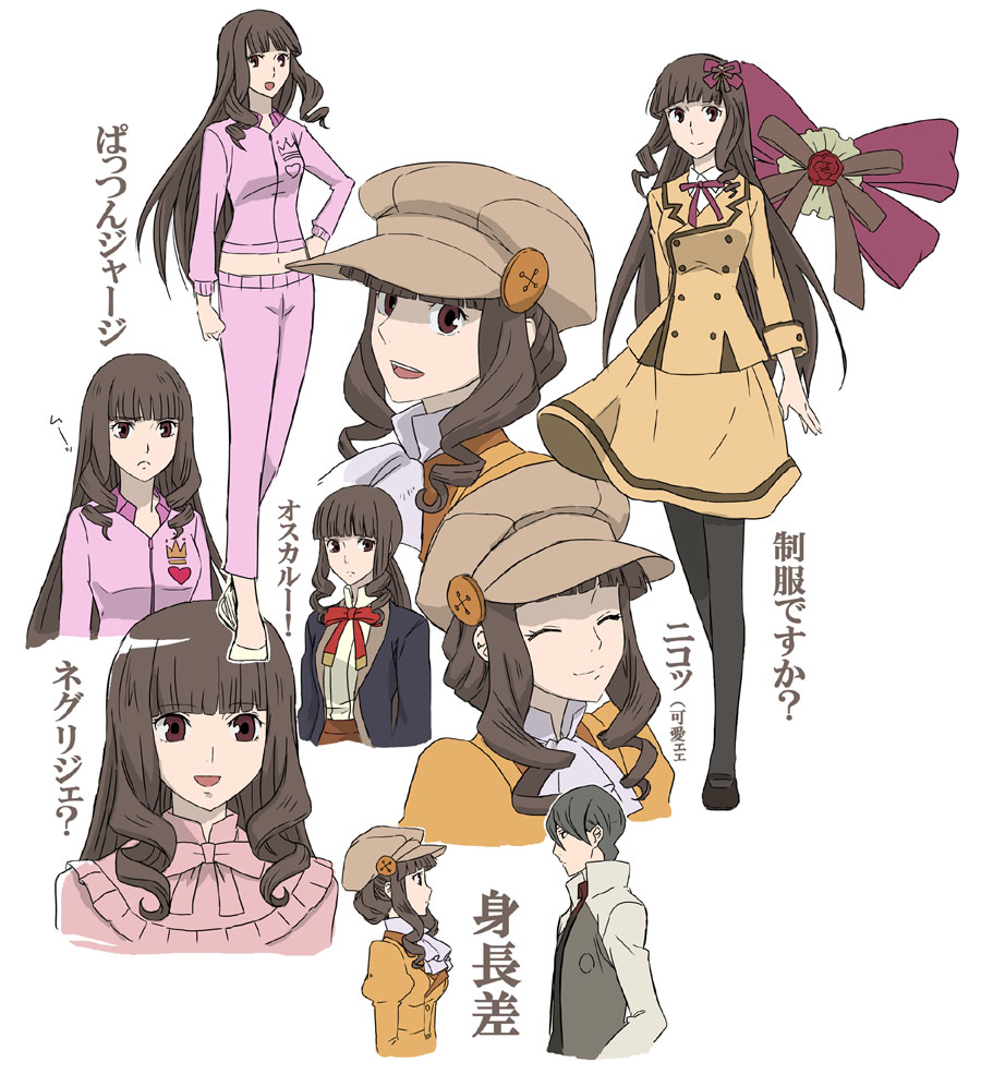 1girl, black_hair, brown_eyes, brown_hair, closed_eyes, cravat, e-0057, eyes_closed