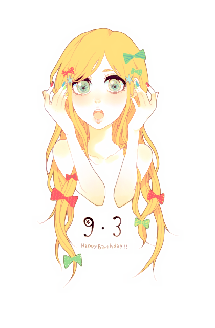 bad_id, bleach, bow, bust, collarbone, green_eyes, hair_bow, happy_birthday