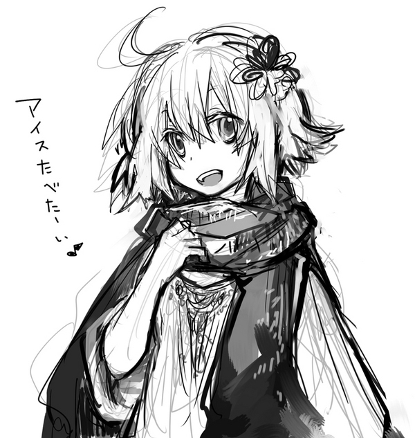 flower, fujiwara_akina, hair_flower, hair_ornament, lyna, lyna_the_light_charmer, monochrome, short_hair