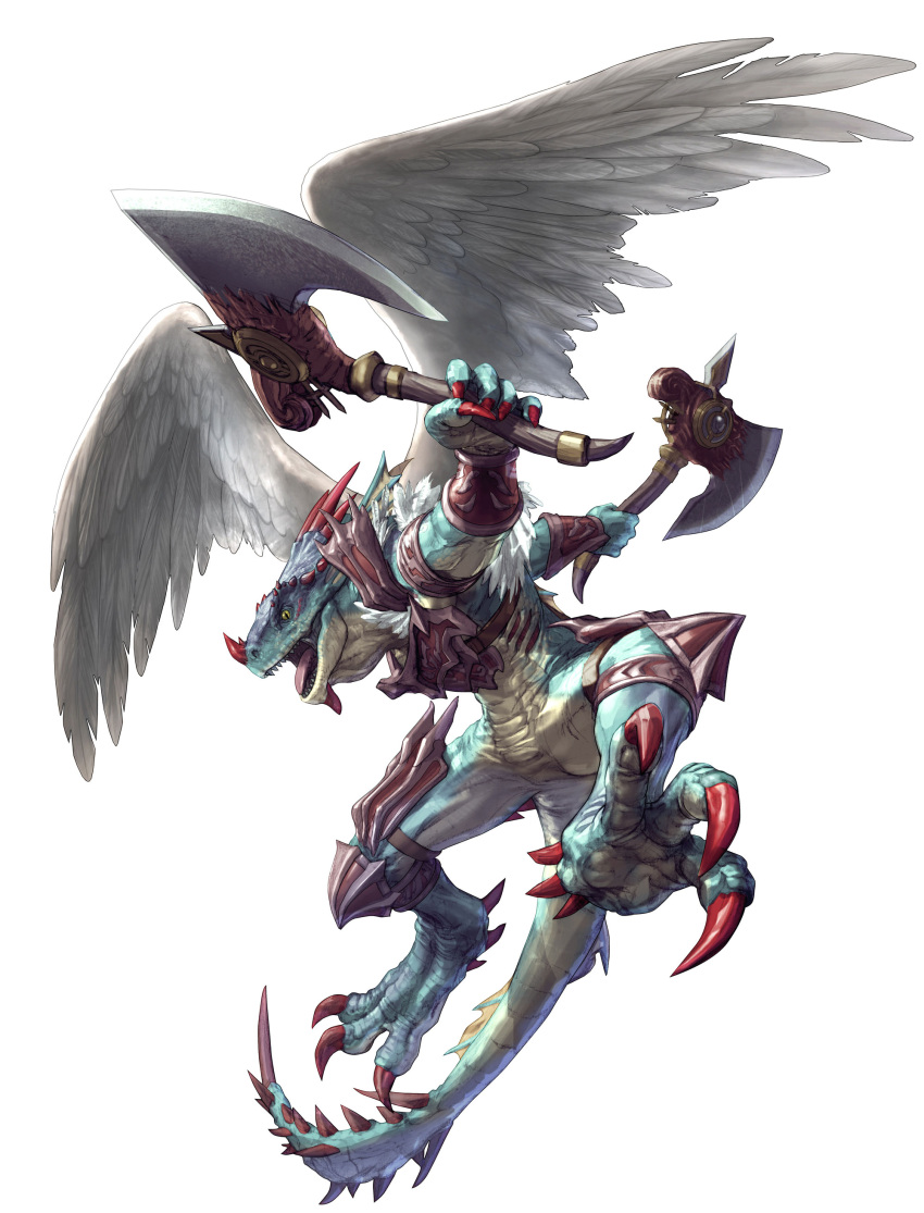 aeon_(soulcalibur), aeon_calcos, armor, axe, battle_axe, blue_skin, claws, dual_wielding