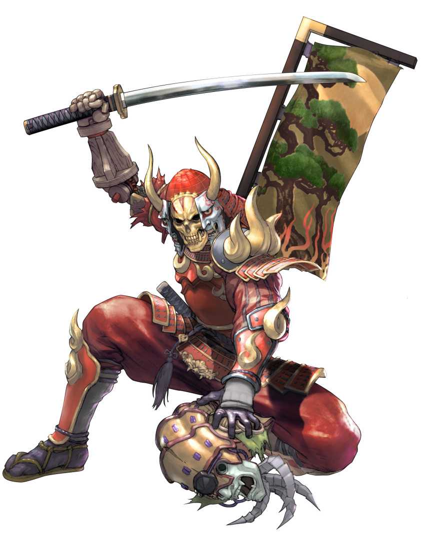 absurdres, amputee, armor, banner, flag, greaves, helmet, highres