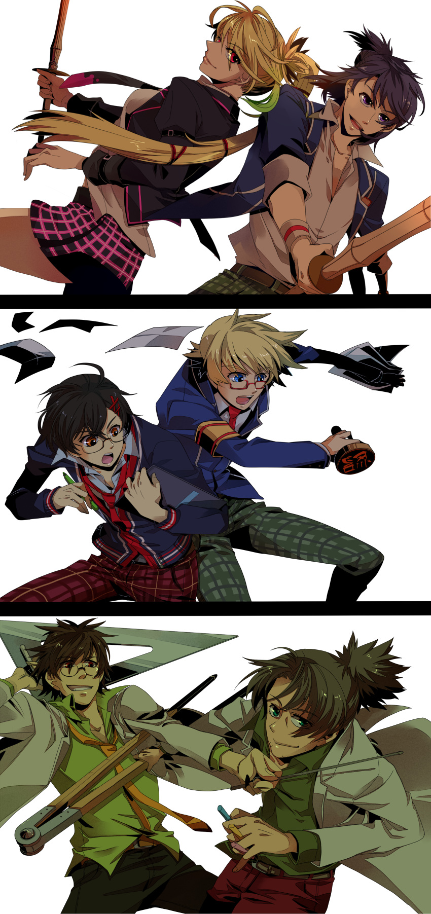 5boys, absurdres, alternate_costume, alternate_hairstyle, alvin_(tales_of_xillia), bespectacled, black_hair, blonde_hair