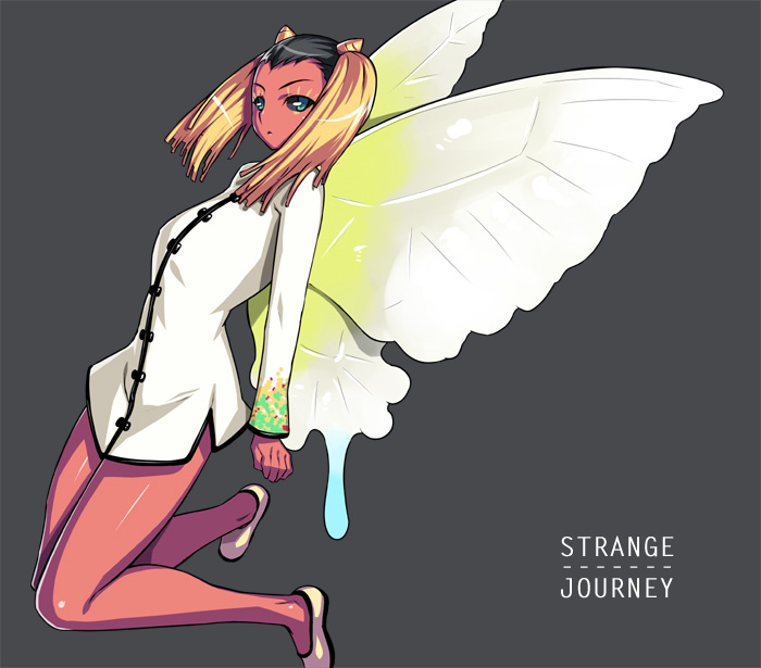 blue_eyes, butterfly_wings, darabuchi, hua-po, long_hair, no_pants, orange_hair, persona