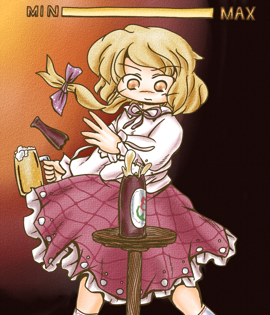 bar, beer, beer_bottle, beer_mug, beerko, blonde_hair, bottle, broken_bottle