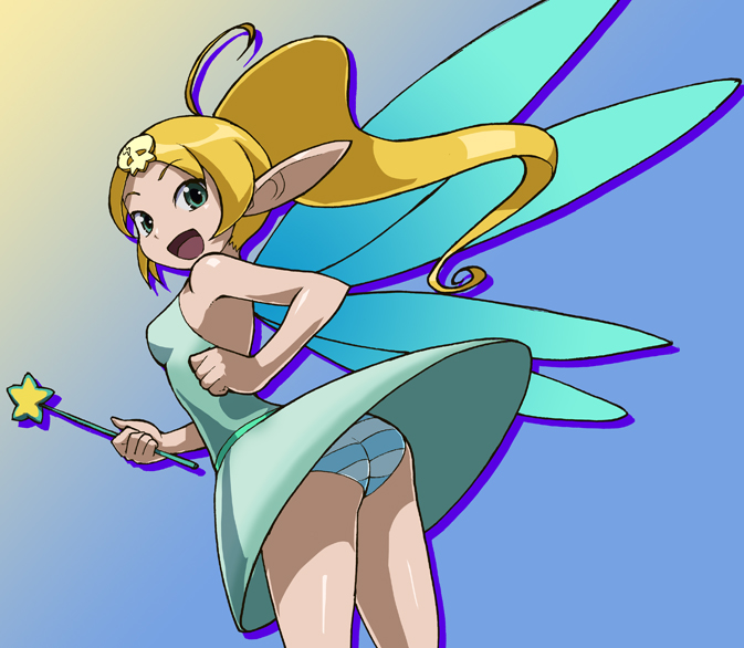 ass, blonde_hair, fairy, fairy_wings, gdgd_fairies, hair_ornament, panties, rohitsuka