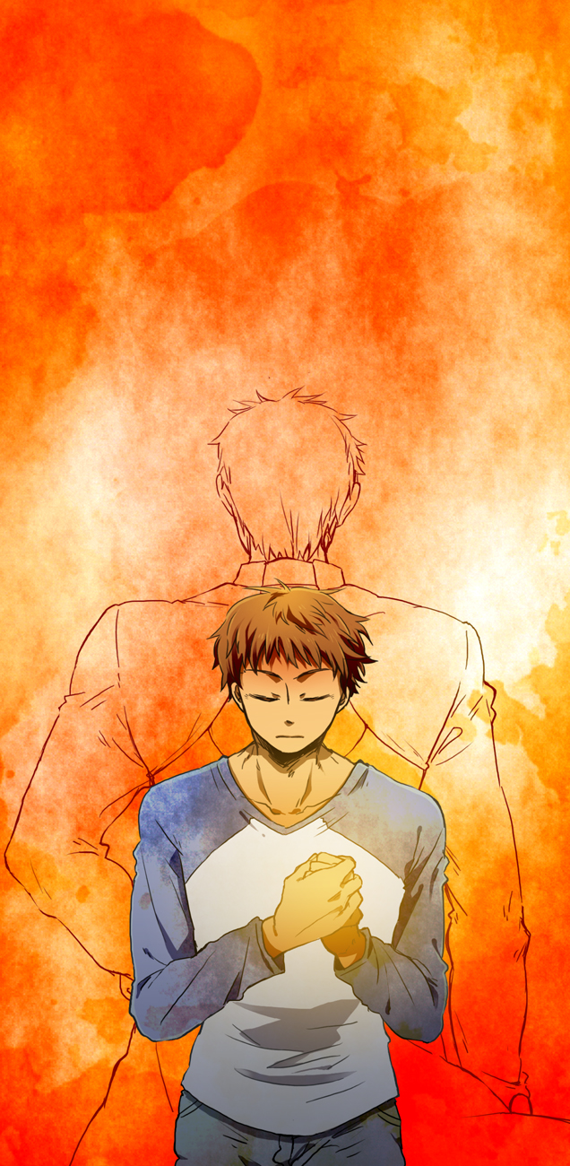 archer, back-to-back, bad_id, closed_eyes, emiya_shirou, eyes_closed, fate/stay_night, fate_(series)
