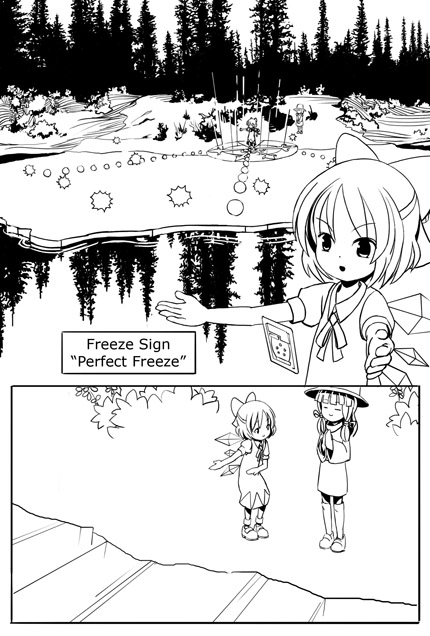 bow, cirno, closed_eyes, comic, danmaku, english, eyes_closed, hair_bow