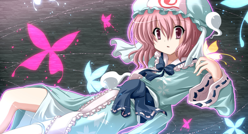 bad_id, bow, dress, ghost, hat, pink_eyes, pink_hair, remoyona