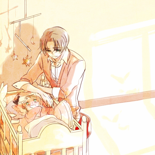 1boy, 1girl, age_difference, brown_hair, child, cradle, fate/stay_night, fate/zero