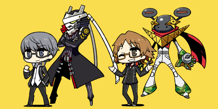 brown_eyes, brown_hair, chan_co, chibi, glasses, grey_eyes, grey_hair, hanamura_yousuke