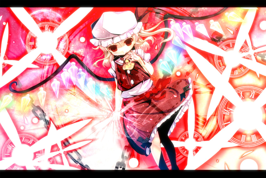 ascot, blonde_hair, blood, bow, chain, dearoliha, empty_eyes, flandre_scarlet