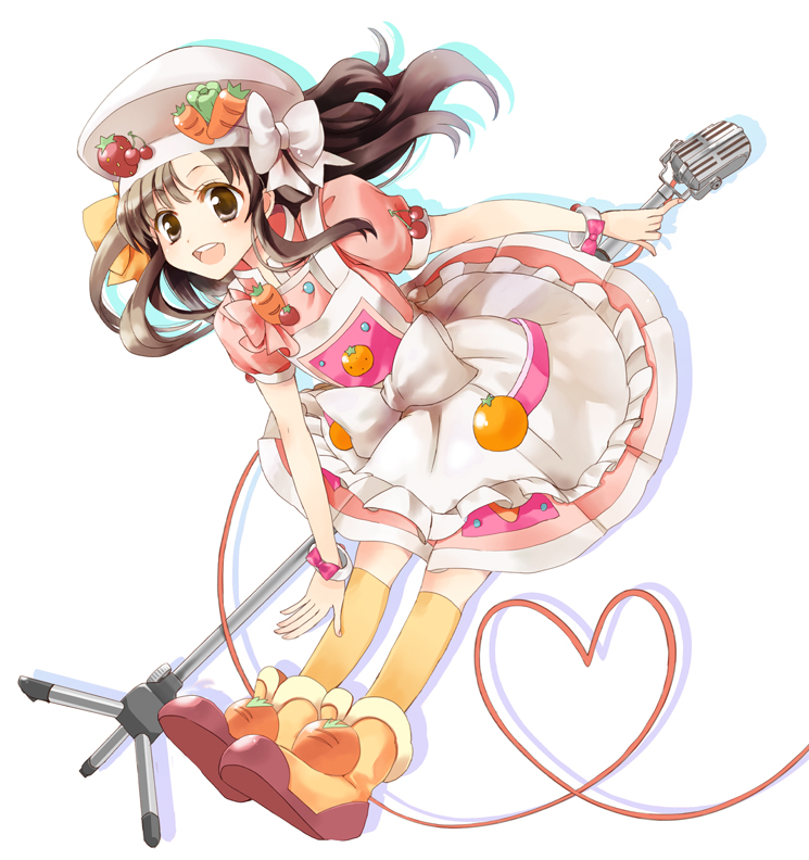 apron, brown_eyes, brown_hair, cooking_idol_ai!_mai!_main!, dress, food_themed_clothes, hat, heart
