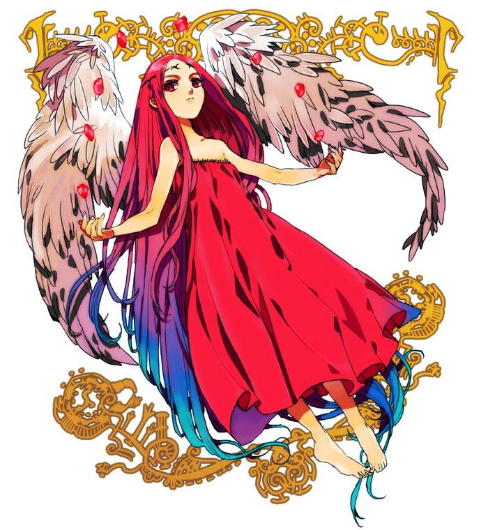 absurdly_long_hair, bare_shoulders, barefoot, beatmania, beatmania_iidx, blue_hair, dress, gradient_hair