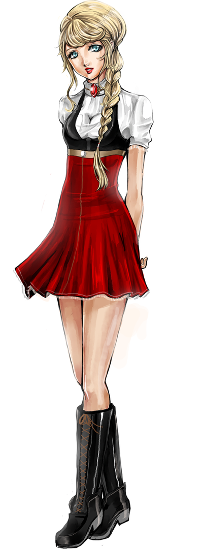 aqua_eyes, blonde_hair, blue_eyes, boobledeeboo, boots, braid, dress, female, full_body, lipstick, makeup, original, simple_background, solo, standing, transparent_background