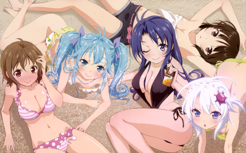 5girls, :o, absurdres, ahoge, all_fours, antenna_hair, ass, bad_hands