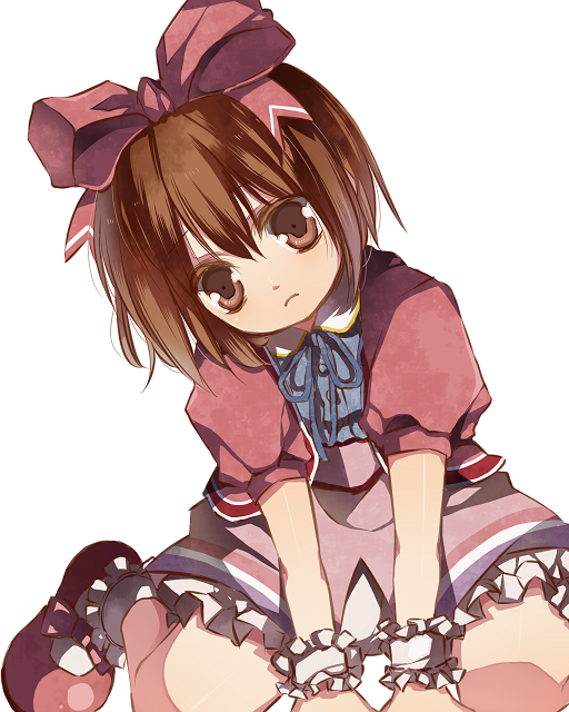 a_(pivot-nitidokui), alternate_costume, bad_id, bloomers, brown_eyes, brown_hair, colored_eyelashes, crossdressinging, frown, karol_capel, male, mary_janes, shoes, sitting, solo, tales_of_(series), tales_of_vesperia, trap, wariza, wrist_cuffs