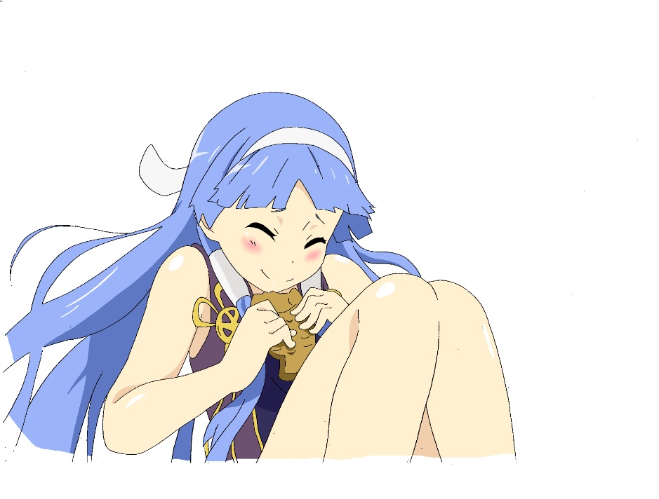 blue_hair, blush, closed_eyes, eyes_closed, food, hair_ribbon, kannagi, kiyukiyutan