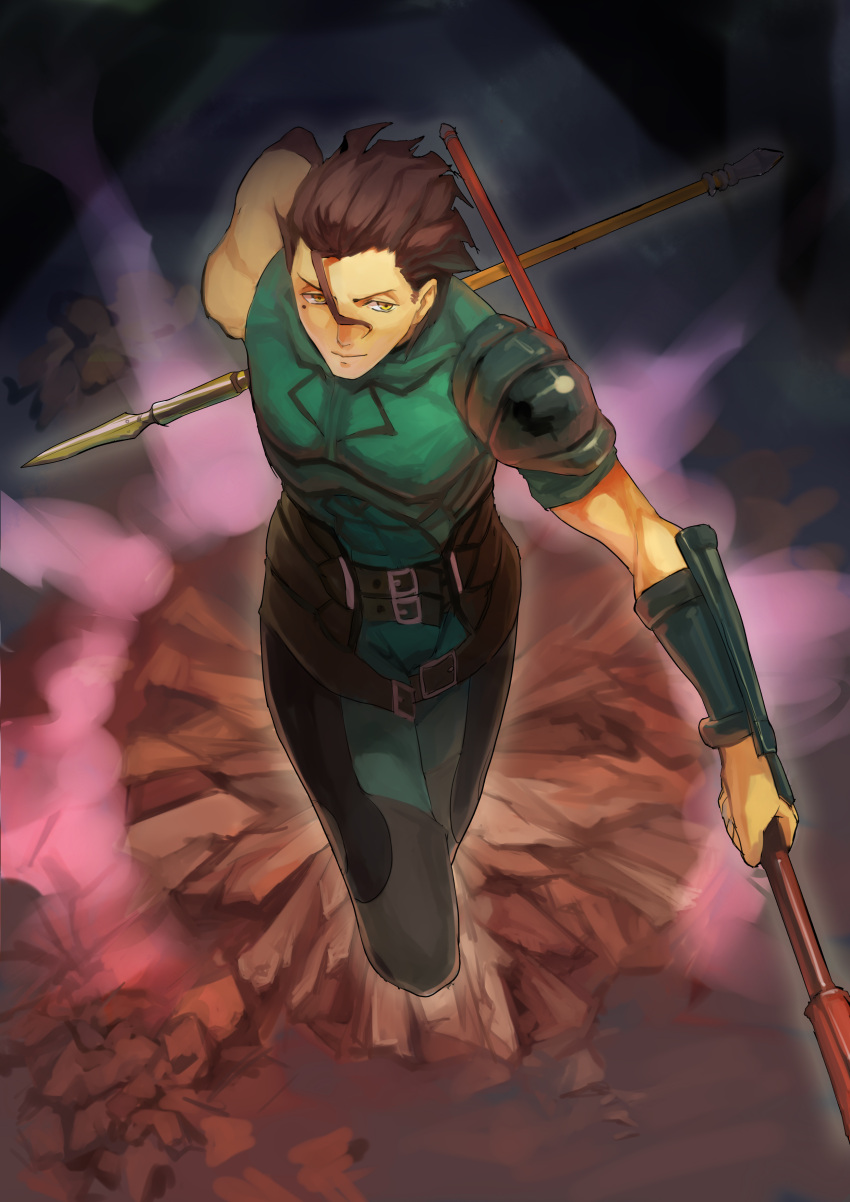 absurdres, black_hair, buming, dual_wielding, fate/stay_night, fate/zero, fate_(series), from_above