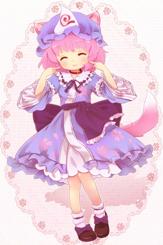 animal_ears, closed_eyes, collar, hat, japanese_clothes, kemonomimi_mode, kimono, pink_hair