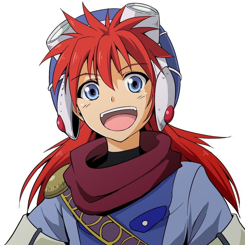 :d, blue_eyes, goggles, goggles_on_head, grandia, grandia_i, happy, hat
