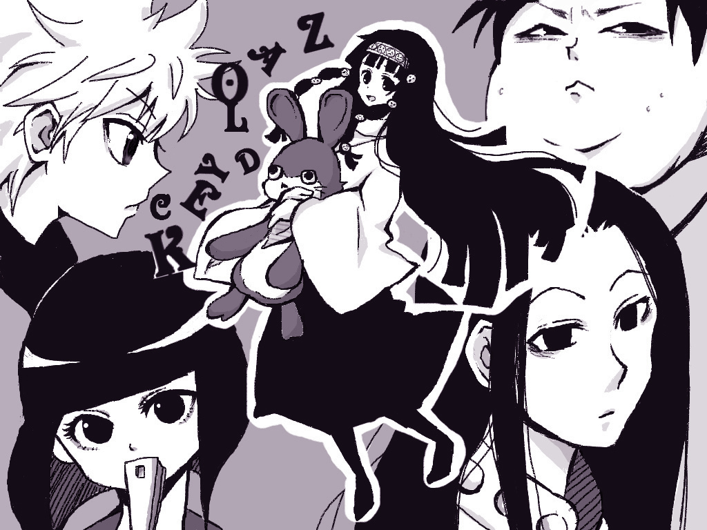 alluka_zoldyck, black_hair, braid, brothers, bunny, fan, fat, headband