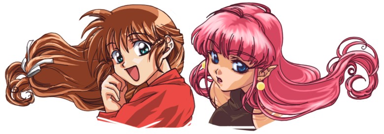 2girls, :d, blue_eyes, blue_seed, brown_hair, earrings, fujimiya_momiji, happy