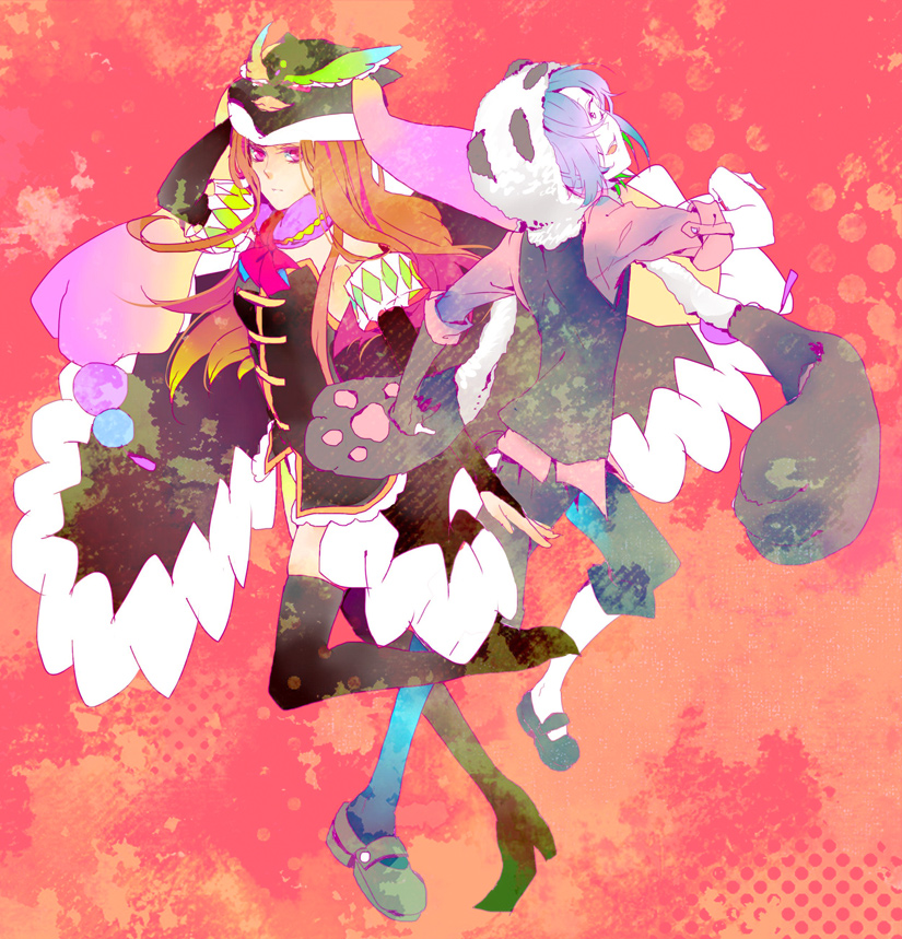 brown_hair, crossover, detached_sleeves, elbow_gloves, fingerless_gloves, gloves, hair_over_one_eye, hat