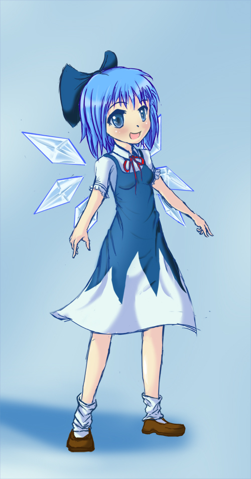 aqua_hair, blue_eyes, blue_hair, bow, cirno, cyan_hair, hair_ribbon, nac0n