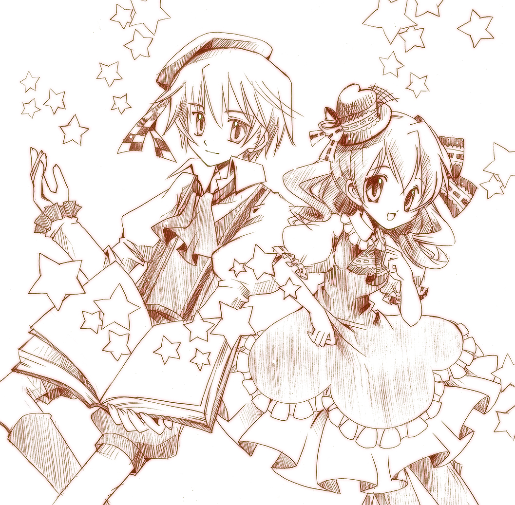 1girl, beret, book, coat, cravat, dress, drill_hair, frills