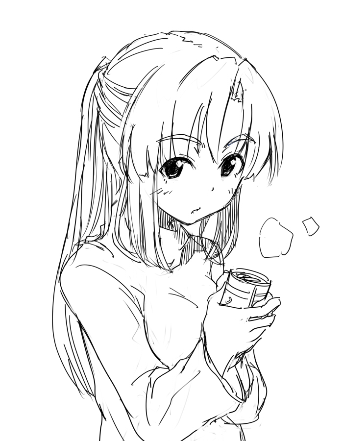 bad_id, can, casual, long_hair, monochrome, shive, sketch, suzumiya_haruhi_no_yuuutsu