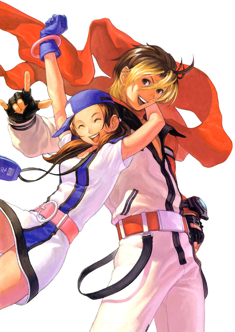 1girl, \m/, ^_^, ai_(snk), baseball_cap, blonde_hair, brown_hair, closed_eyes