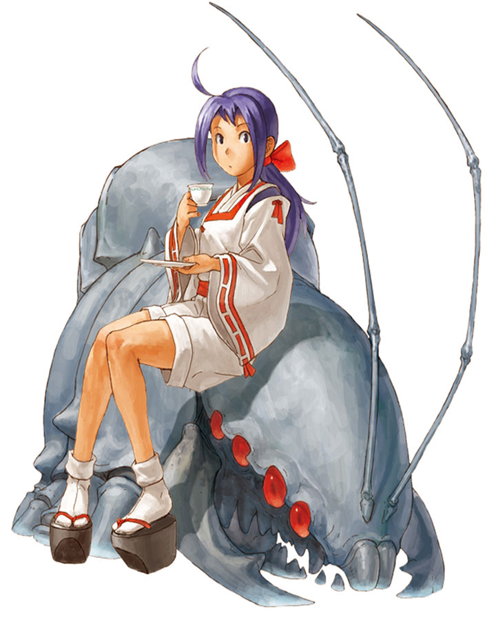 ahoge, blue_hair, cup, eisuke_ogura, footwear, ichijou_akari, japanese_clothes, last_blade