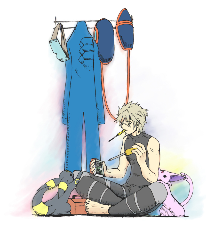 1boy, espeon, highres, leo_(pokemon), male, pokemon, pokemon_(creature), pokemon_colosseum