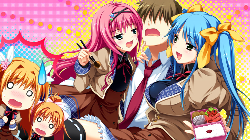 game_cg, hiiragi_akeo, kinomoto_mayo, kinomoto_misaki, kinomoto_nokia, kinomoto_sakuya, panta, renai_zero_kilometer