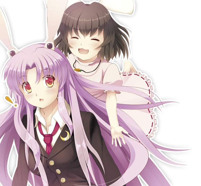 animal_ears, bunny_ears, buttons, carrot, closed_eyes, crescent_moon, dress, eyes_closed