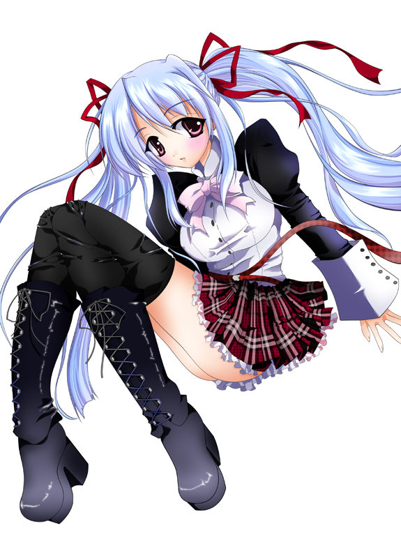 1girl, albino, amatsuka_tsurara, baby_princess, black_legwear, boots, bow, long_hair