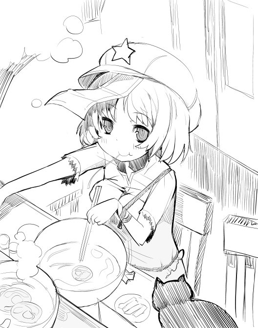 :t, beret, bowl, cat, chopsticks, eating, food, hat
