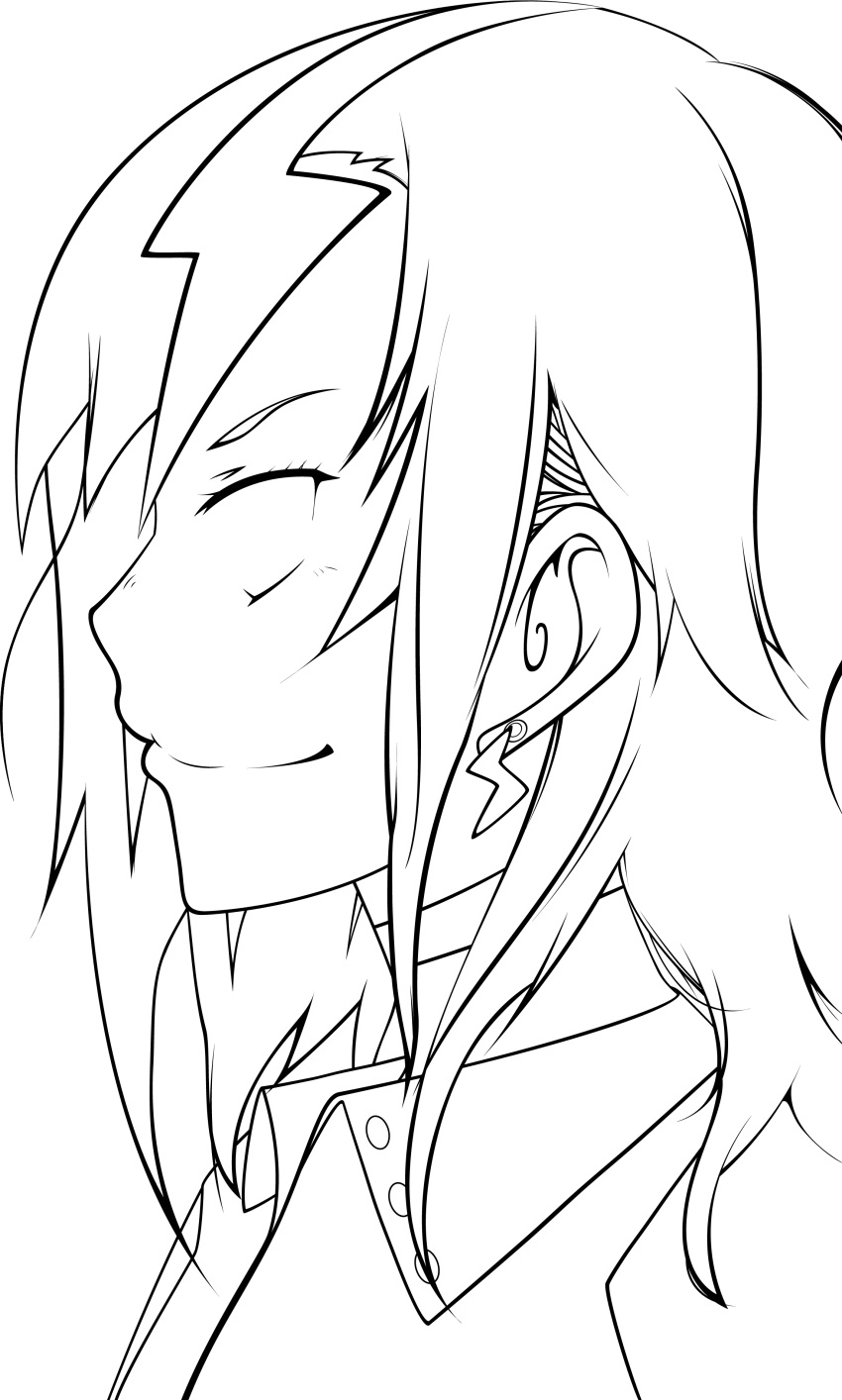 absurdres, aikawa_jun, earrings, highres, jewelry, lineart, smile, solo