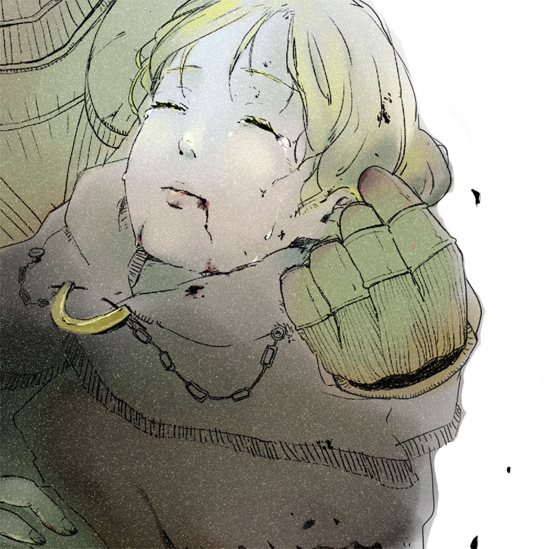 blood, dark_souls, hair_bun, holding, maccha_(artist), tears