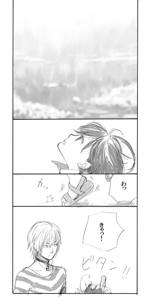 ahoge, choker, comic, falling, imamiya, last_order, monochrome, short_hair