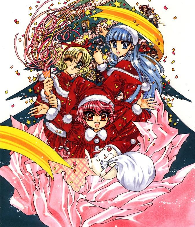 6+girls, 90s, alcyone, ascot_(rayearth), bag, blonde_hair, blue_eyes, blue_hair