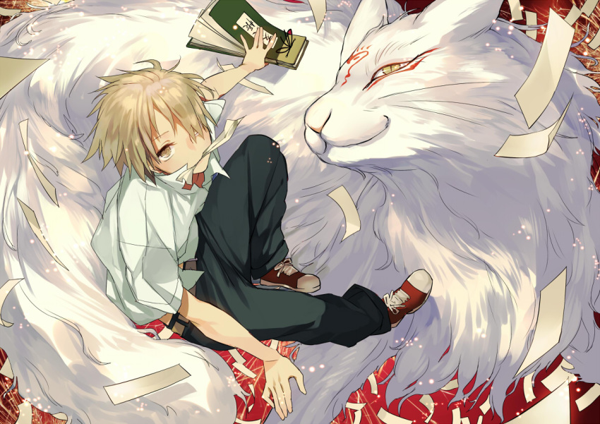 brown_eyes, brown_hair, fox, fur, madara_(natsume_yuujinchou), male, natsume_takashi, natsume_yuujinchou