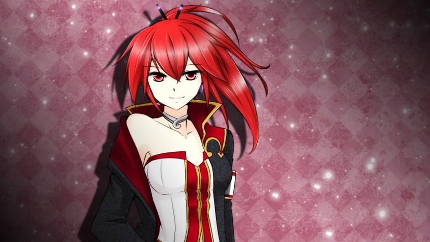 cul, long_hair, nurun_najwah, ponytail, red_eyes, red_hair, redhead, smile, solo, vocaloid