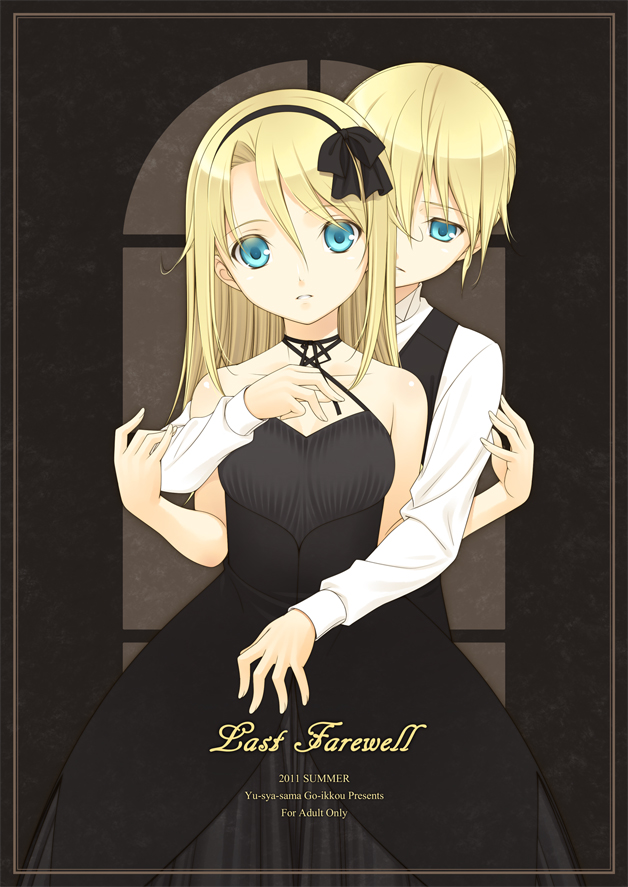 alternate_hair_length, alternate_hairstyle, black_dress, blonde_hair, blue_eyes, dress, formal, kagamine_len