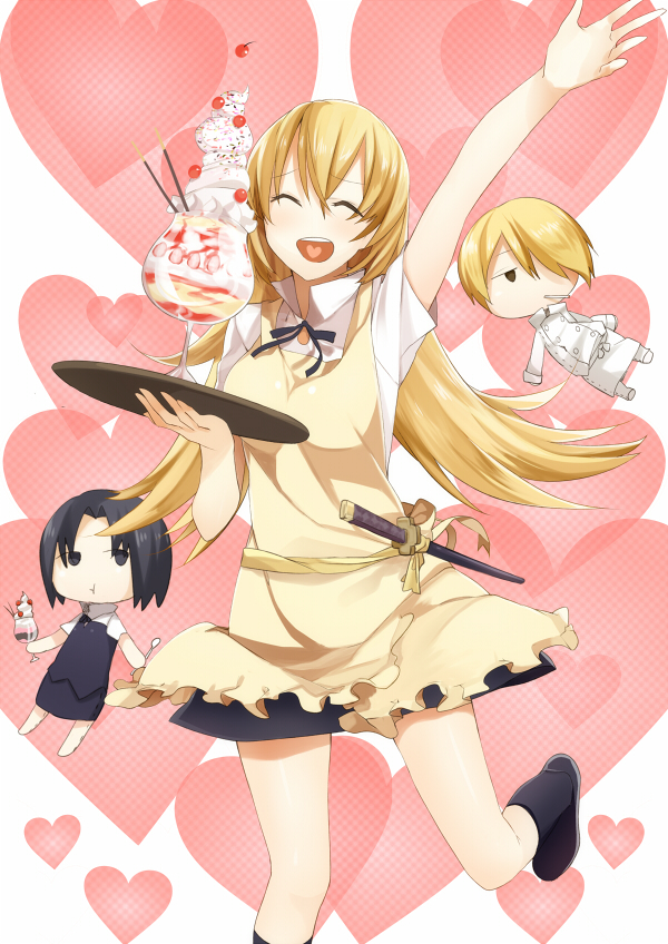 blonde_hair, chibi, closed_eyes, eyes_closed, heart, heart_in_mouth, long_hair, panda_(pandadesu)