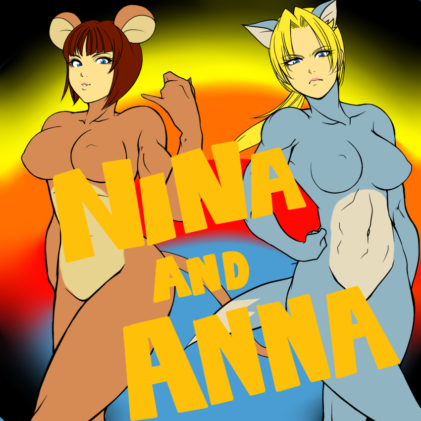 animal_costume, animal_ears, anna_williams, blonde_hair, blue_eyes, bob_cut, breasts, brown_hair