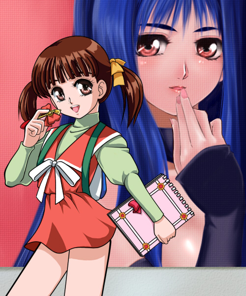 blue_hair, brown_eyes, brown_hair, fancy_lala, magical_girl, sanoji, shinohara_miho, sketchbook