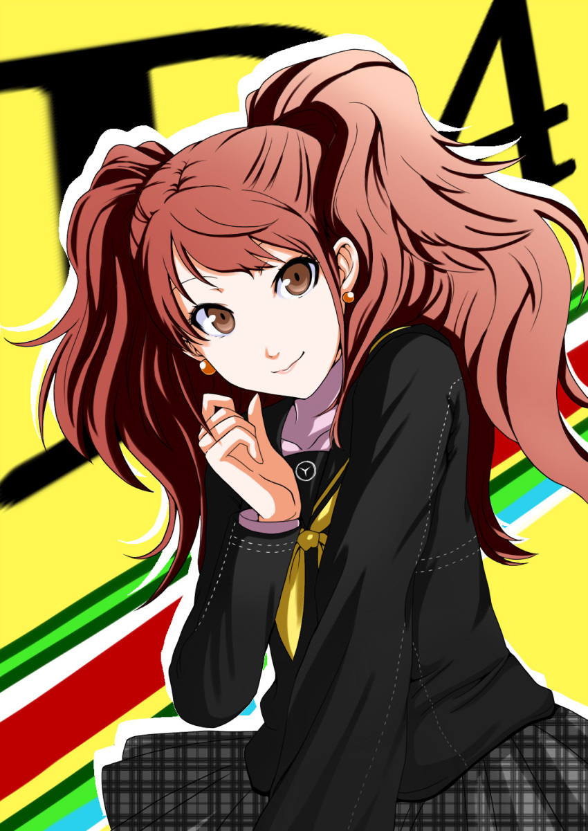 bad_id, brown_eyes, brown_hair, earrings, highres, jewelry, kujikawa_rise, long_hair