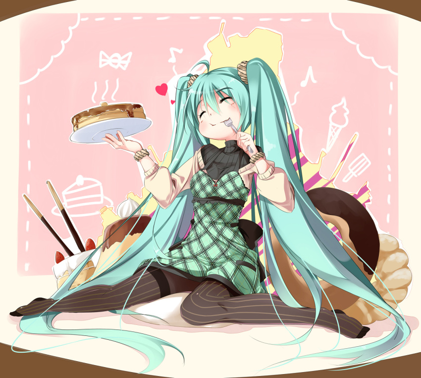 ahoge, aqua_hair, bracelet, closed_eyes, doughnut, dress, eating, eyes_closed