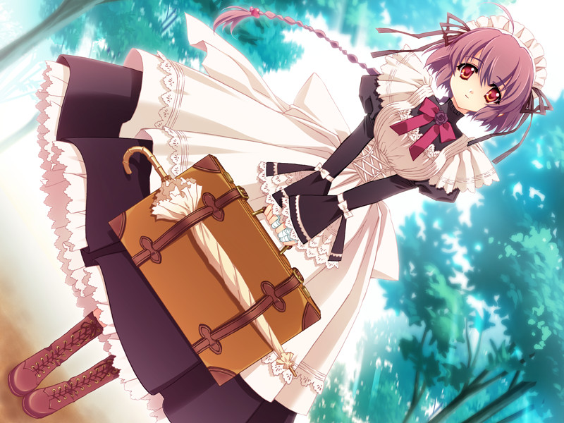 boots, braid, briefcase, carnelian, dutch_angle, fujita_nodoka, game_cg, hair_ribbon